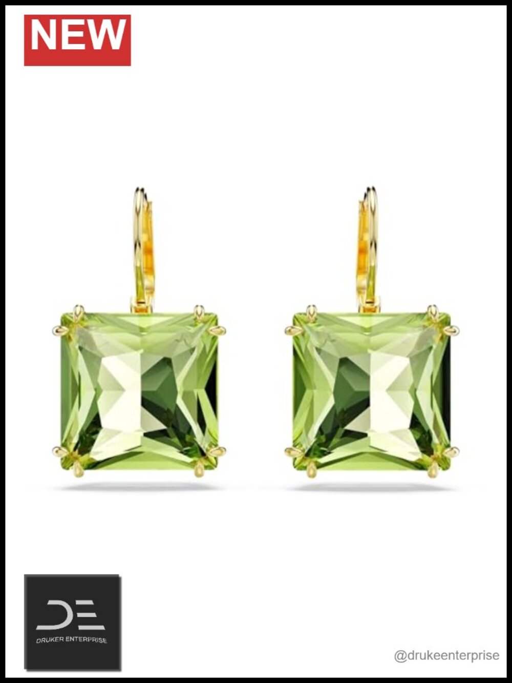 Swarovski Crystal Octagon Cut Drop Earrings Gold Plated